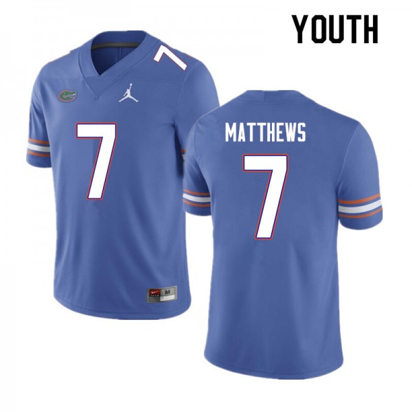 Youth #7 Luke Matthews Florida Gators College Football Jerseys Blue